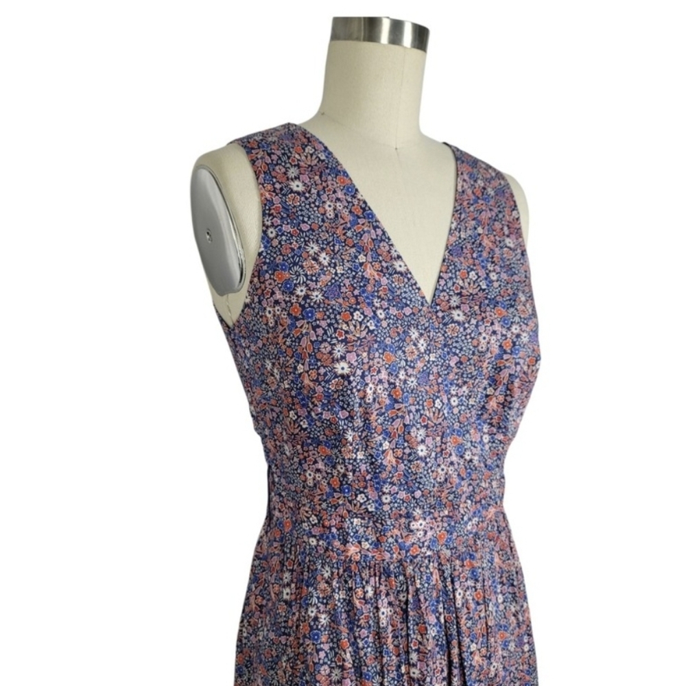J. Crew Kayoko V-Neck Midi Wrap Dress Liberty Fabric 0 XS Red White Blue Floral